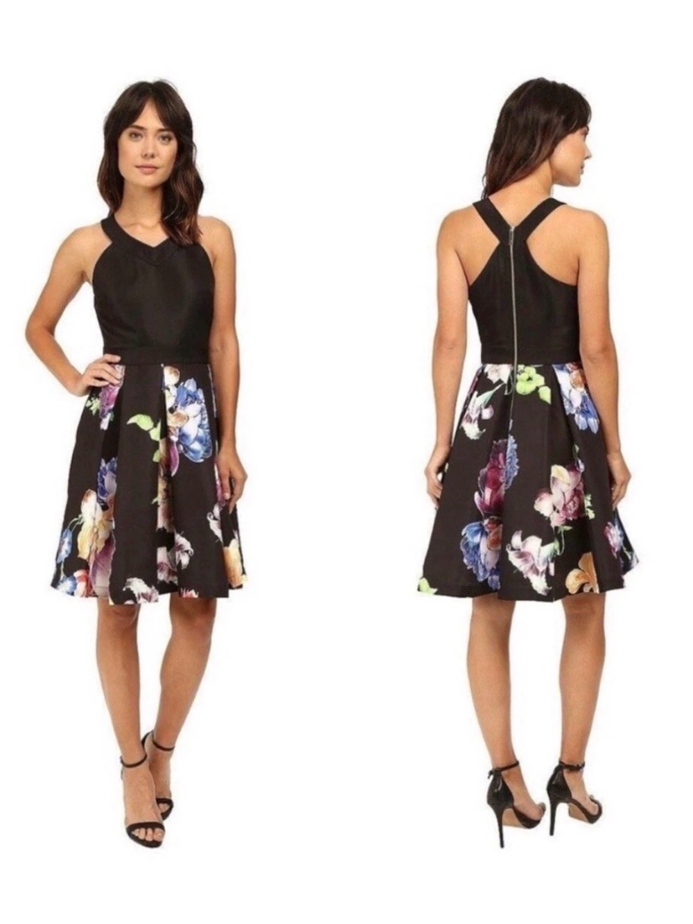 Ted Baker Illusia Tapestry Floral Fit & Flare Skater Dress halter wedding 2 EUC - Picture 2 of 16